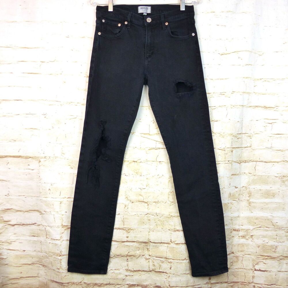 AGOLDE Jeans Mens 30x30.5 Black Distressed Ripped Skinny A606-2071 Punk Grunge